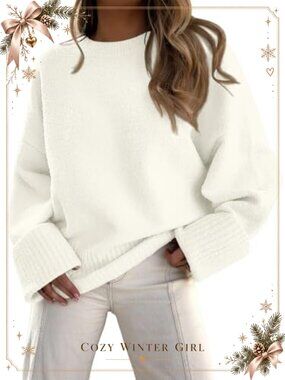 Fuzzy Chunky Knit Oversized Pullover Sweater Crewneck